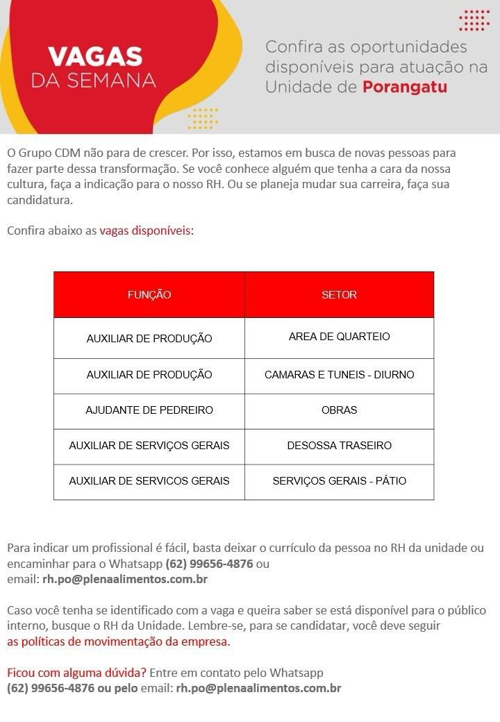 Anúncio da vaga VAGAS DA SEMANA em Porangatu