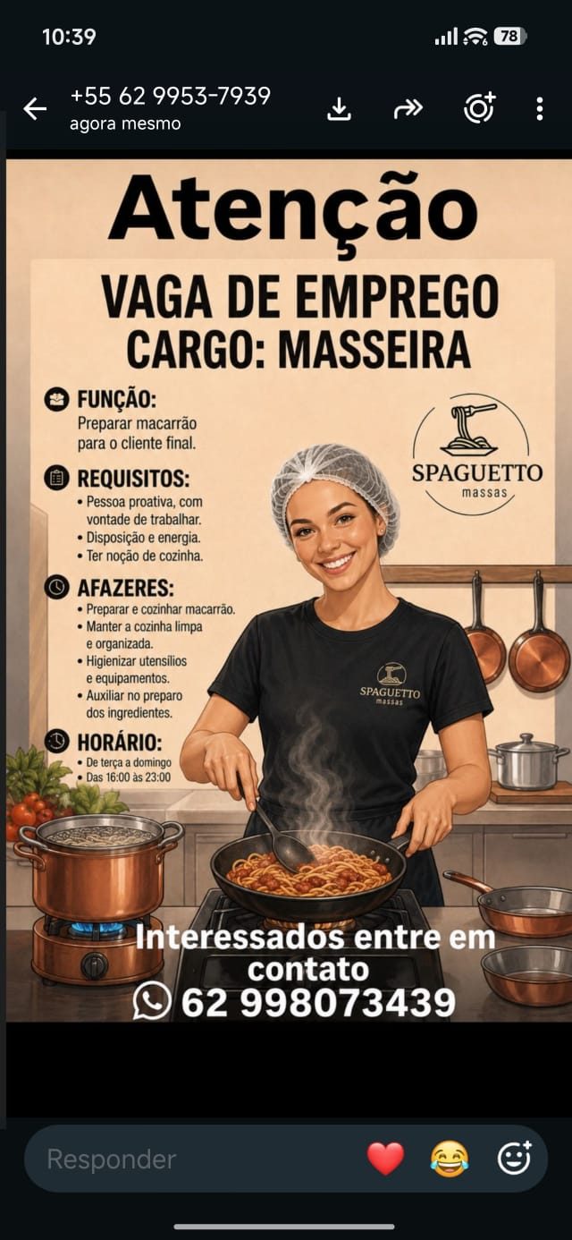 Anúncio da vaga MASSEIRA em Porangatu